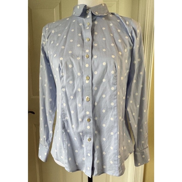 Talbots Button Down Shirt Wrinkle Free Polka Dots Womens Petite 4 Light Blue - Picture 1 of 8